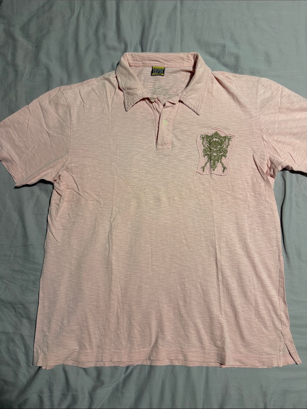 Vintage Dickies Light Pink Polo with Embroidered Crest and Back Graphic